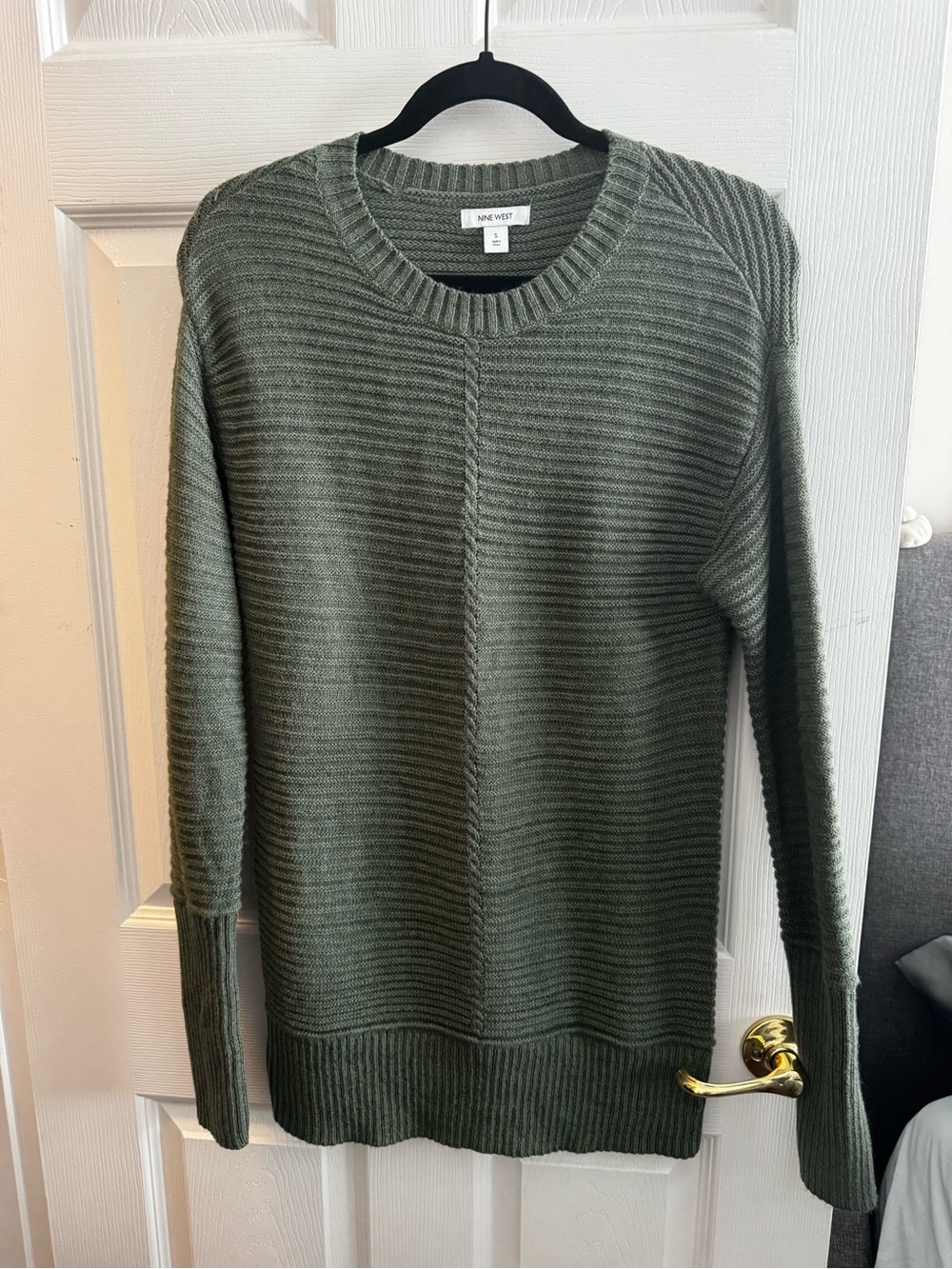 Nine West Men's Olive Ribbed Crewneck Sweater - Deep Olive